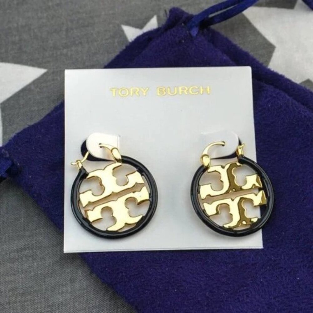 Tory Burch Small Black & Gold Miller Hoops